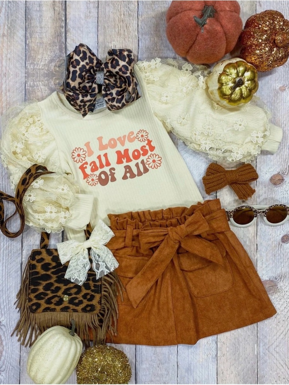 Fall Lace Long Sleeve Top Suede Skirt Pockets Girls Size 5-6 Love Fall Most Set